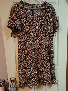 LOFT Black Floral Dress with Pink and Yellow Flowers